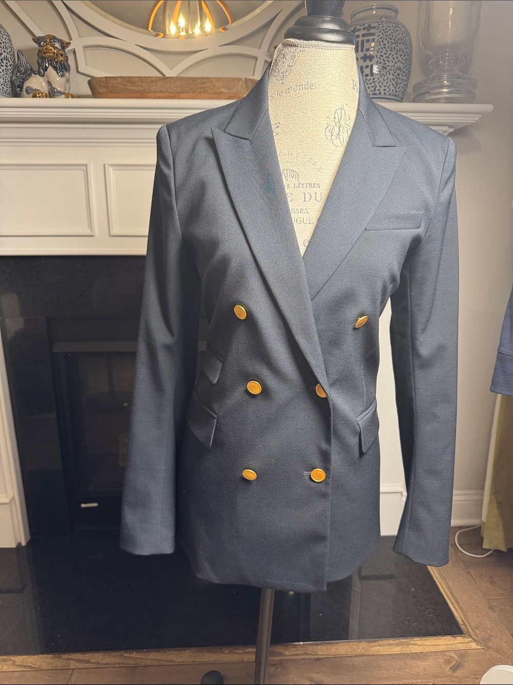 Theory Navy Double-Breasted Blazer with Gold Buttons 12 Military style